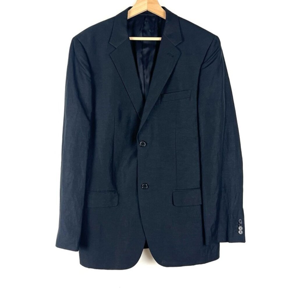 H&M Black Blazer Mens 42L Slim‎ Fit Mulberry Silk Linen Wedding Old Money Preppy
